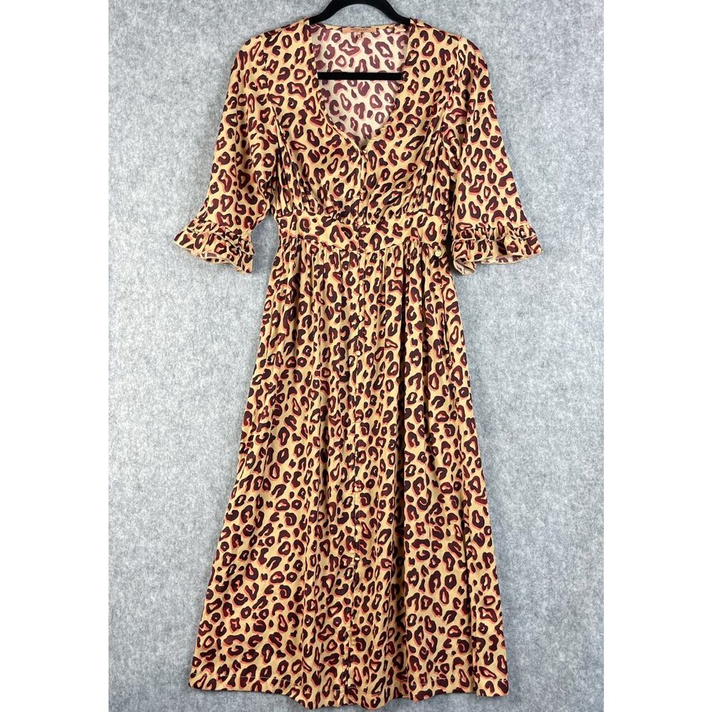 Scotch Soda Aloha Hula Dress Womens XS Animal‎ Print Midi 3/4 Sleeve Smocked